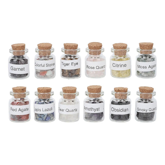 Set de 12 Fioles de Pierres Naturelles Cristaux pour Chakras & Énergie - Collection "Énergies Sacrées"