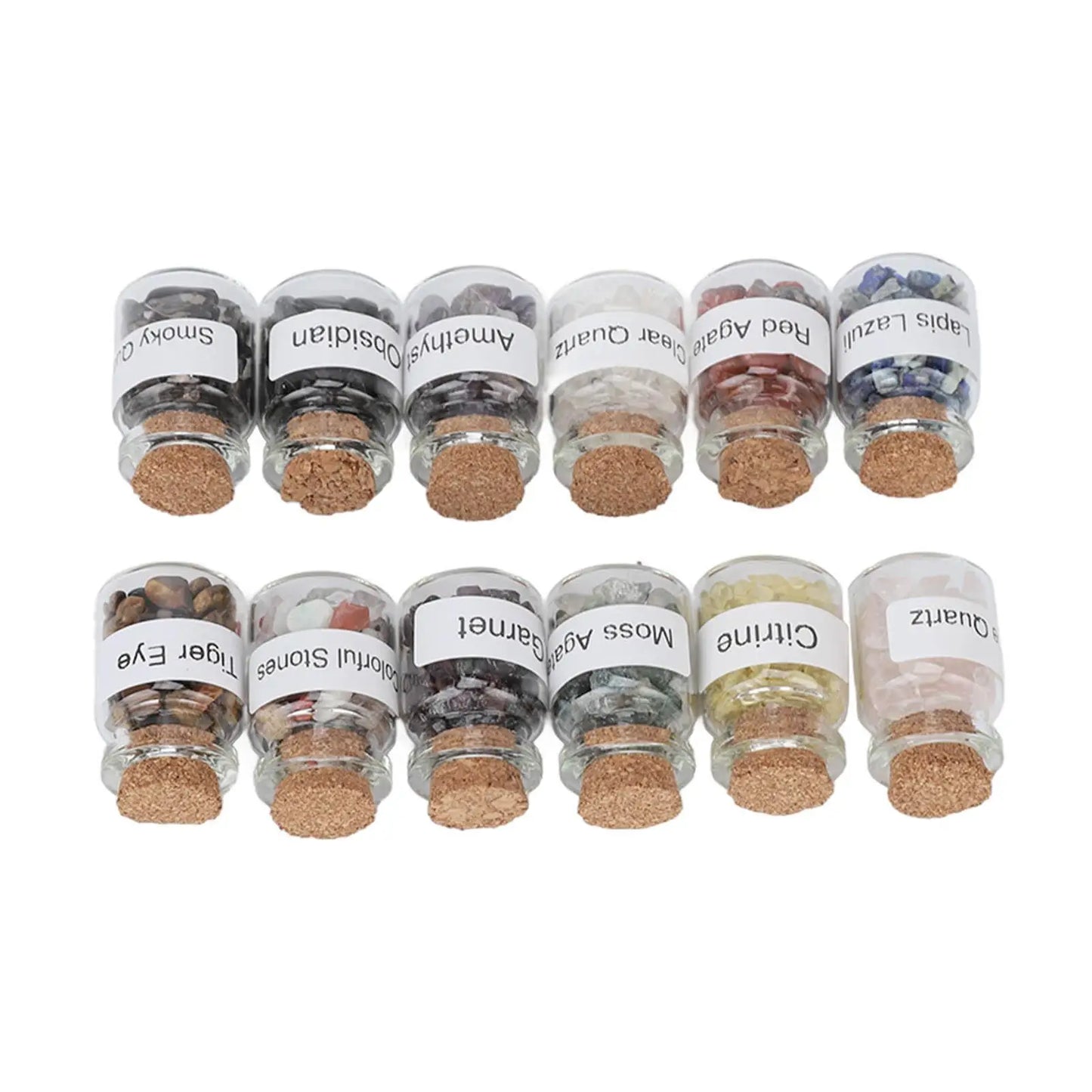 Set de 12 Fioles de Pierres Naturelles Cristaux pour Chakras & Énergie - Collection "Énergies Sacrées"