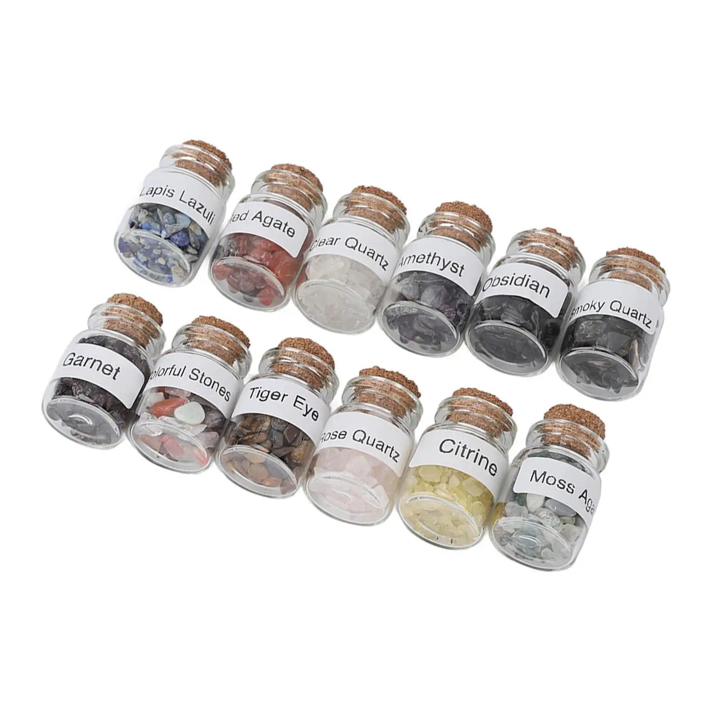 Set de 12 Fioles de Pierres Naturelles Cristaux pour Chakras & Énergie - Collection "Énergies Sacrées"